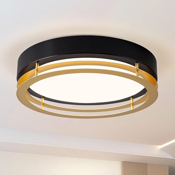 Dimmable Black and Gold Flush Mount Ceiling Light, Modern Round LED Ceiling Lights Fixture, Kitchen Flushmount Light for Bedroom Hallway Laundry Room 2700 K-6000 K 5CCT