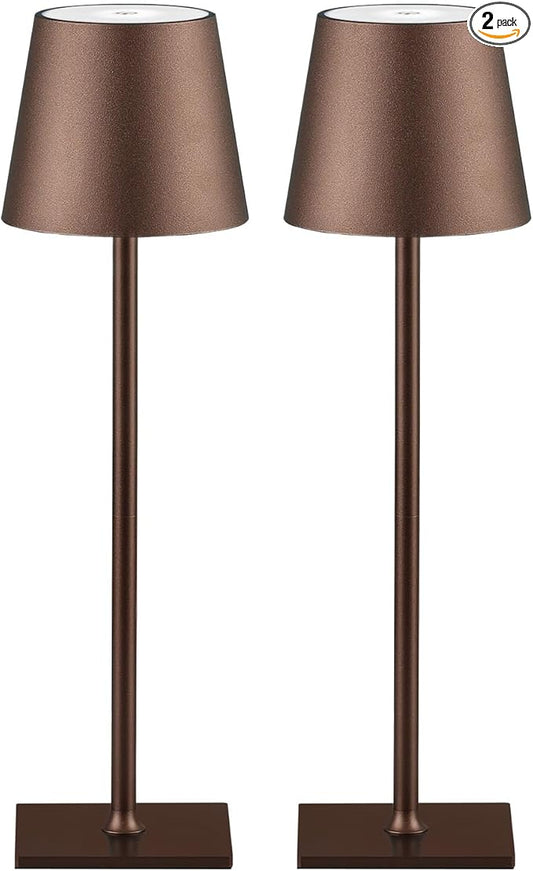 2 Pack Cordless Table Lamps, 3 Colors Stepless Dimming, 5000mAh Rechargeable Battery LED Desk Lamp for Bedroom/Couple Dinner/Desk/Cafe/Dining Room/Terrace