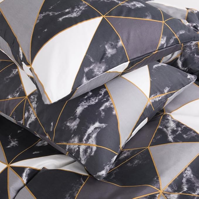 CLOTHKNOW Black Marble California King Comforter Set 3Pcs Triangle Bedding Comforter Sets Geometric Comforter Soft Comforters with 2 x Pillow Cases