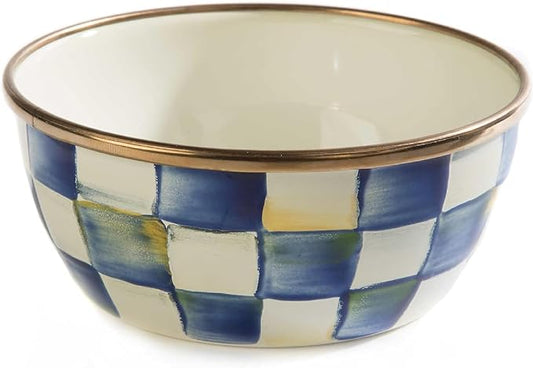 MACKENZIE-CHILDS Enamel Pinch Bowl, Small Bowl for Kitchen Ingredients, 1.5-Cup Capacity, Blue-and-White Royal Check