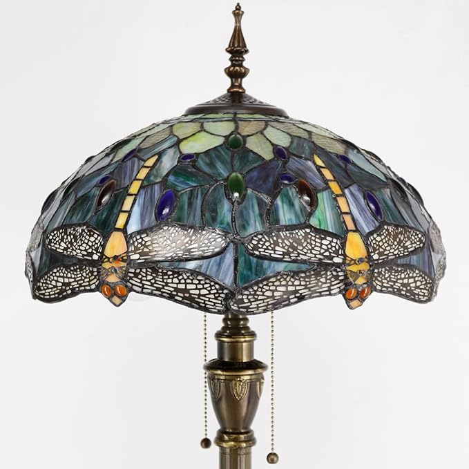 Tiffany Floor Lamp Stained Glass Lamp Standing Reading Light 16x16x70 Inch for Living Room (Amber Yellow Dragonfly)