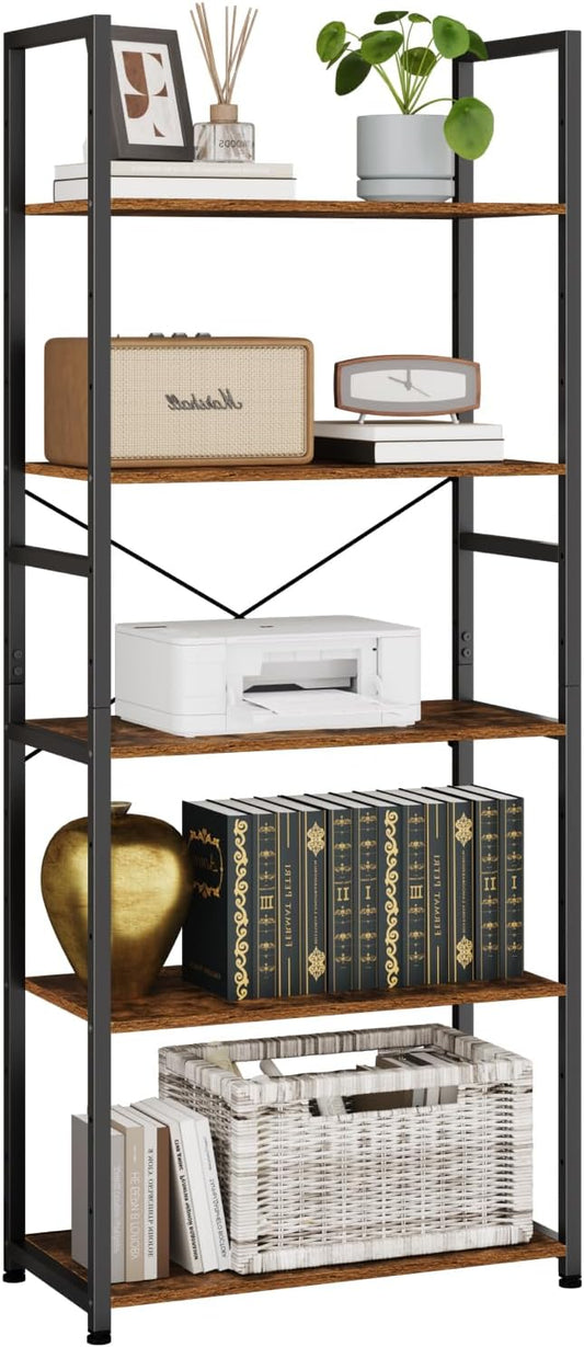 Book Shelf, Adjustable 5-Tier Tall Bookshelf, Wooden Bookcase Shelves for Bedroom, Living Room, Display Shelf for Home, Office, Kitchen, Standing Shelving Unit Storage Organizer BC-BR-5