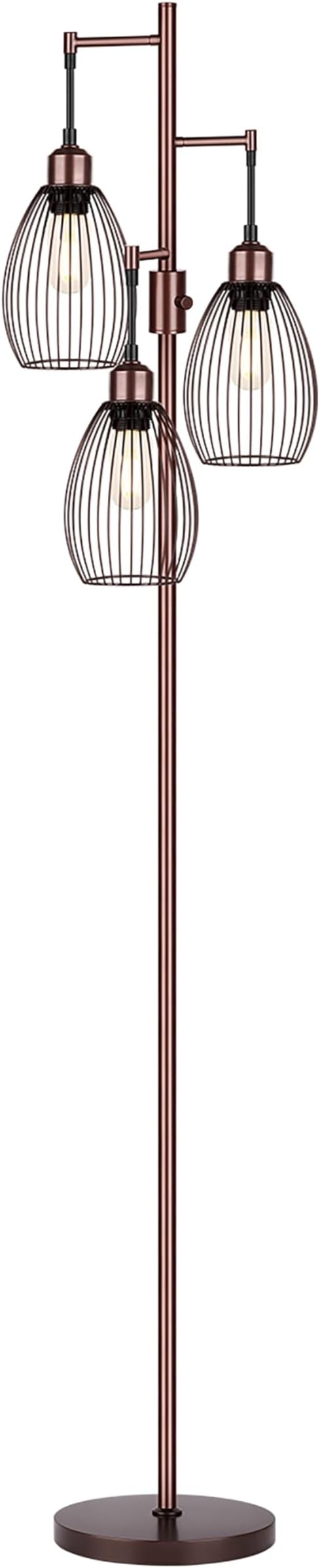 Dimmable Floor Lamp, 3 x 800LM LED Edison Bulbs Included, Farmhouse Industrial Floor Lamp Standing Lamp with Elegant Teardrop Cage Head Tall Lamp for Living Room Bedroom Office Dining Room - Brown
