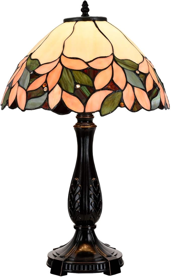 Bieye L10805 Pink Wisteria Tiffany Style Stained Glass Table Lamp, 14" W x 22.5" H