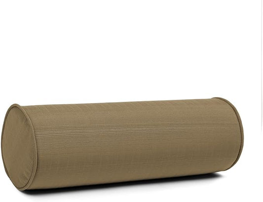Sherry Kline Sunrise Indoor/Outdoor Neck Bolster Corded Edge Filled Pillow Khaki 6"x18" Set of 2