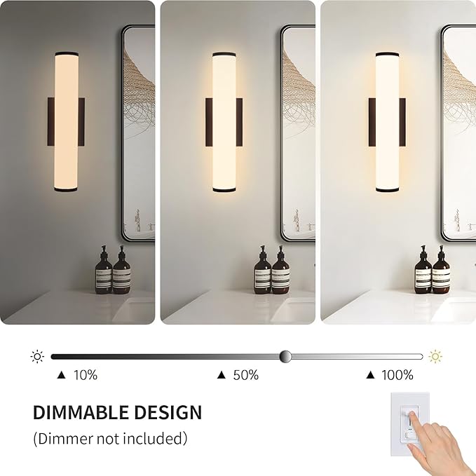 Kalium 16in Modern Wall Sconces, Dimmable Bathroom Vanity Lights, 3000K Warm White LED Indoor Sconces Lighting for Bathroom, Stairs, Living Room, Bedroom. Hardwired.