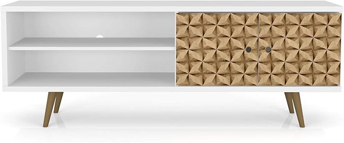 Manhattan Comfort Liberty Mid Century Modern TV Stand for Televisions up to 60 Inches, Bedroom and Living Room Entertainment Center with Storage, Shelves, and Cabinet, 63" Wide, White/3d Print