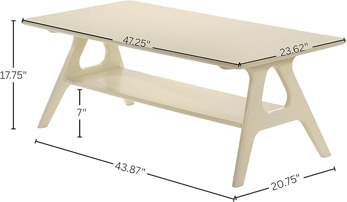 Roundhill Furniture Arona Mid-Century Modern Wood Shelf Coffee Table, Off-White Finish