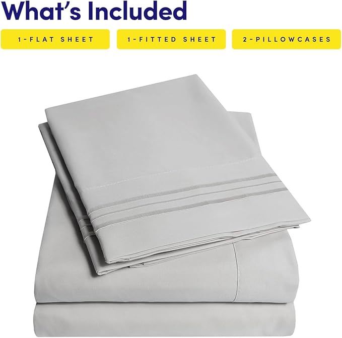 1500 Supreme Collection Extra Soft RV Short Queen Sheets Set, Silver - Luxury Bed Sheets Set with Deep Pocket Wrinkle Free Hypoallergenic Bedding, Over 40 Colors, RV Short Queen Size, Silver