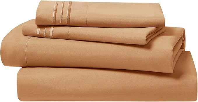 Clara Clark Bed Sheets, Premier 1800 Series 4 Piece Bed Sheet Set, Deep Pocket, Wrinkle, Fade, Stain Resistant, Luxury Soft Bedding Sheets & Pillowcases, Twin-XL, Mocha Brown