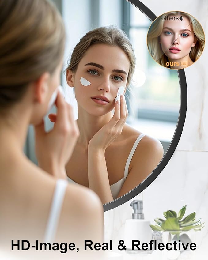 Round Bathroom Mirror 30" X 30" Wall Mount Dresser Metal FrameMirror Over Sink Vanity Hungs Horizontally Or Vertically for Bedroom, Entryway, Living Room,Black