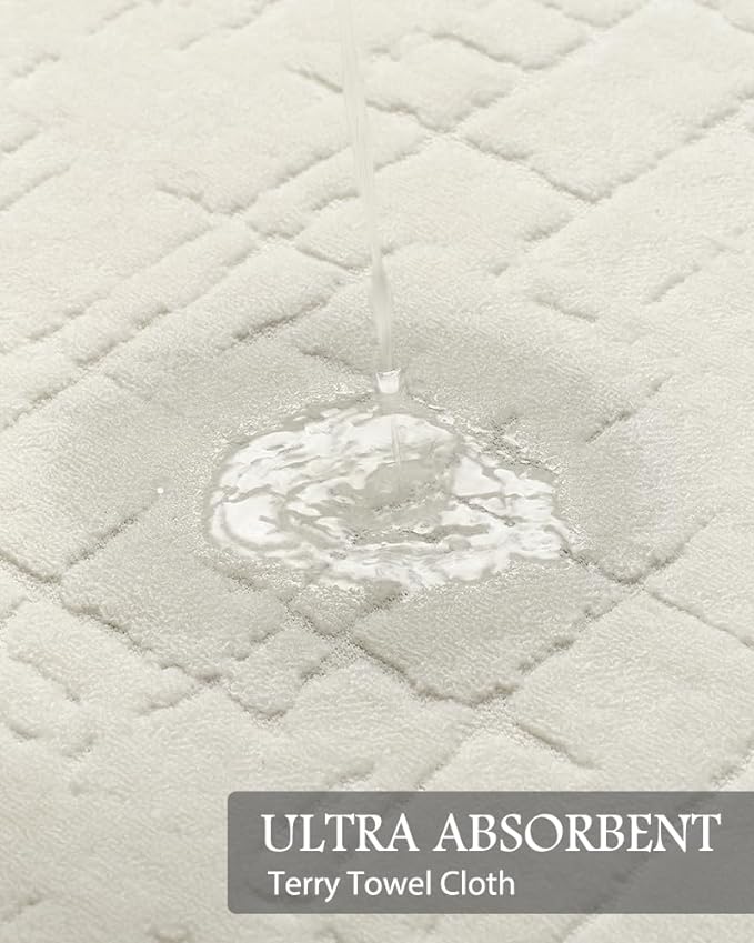 AMOAMI-Bath Mat-Absorbent Quick Dry Bathroom Floor Mats-Washable Rubber Backing Bath Mats for Bathroom Rugs Fit Under Door-Bath Rug for in Front of Sink Bathtub Shower Room, Cream 17''x24''