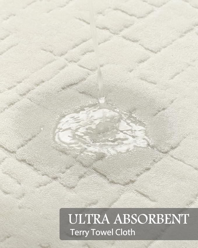 AMOAMI-Bath Mat-Absorbent Quick Dry Bathroom Floor Mats-Washable Rubber Backing Bath Mats for Bathroom Rugs Fit Under Door-Bath Rug for in Front of Sink Bathtub Shower Room, Cream 24''x70''