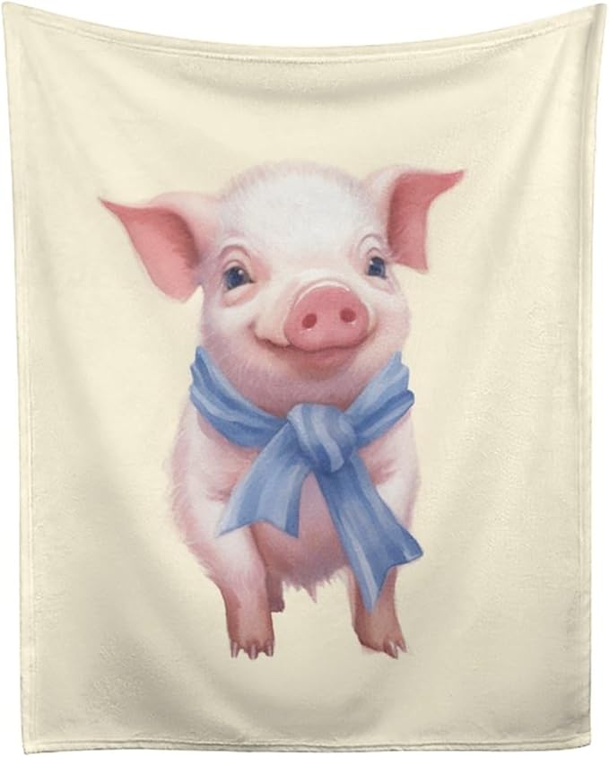 Pink Pig Yellow Fleece Throw Blankets Twin Size -Thick Fuzzy Warm Soft Twin Large Winter Blanket Throws for Bed 70x80 in