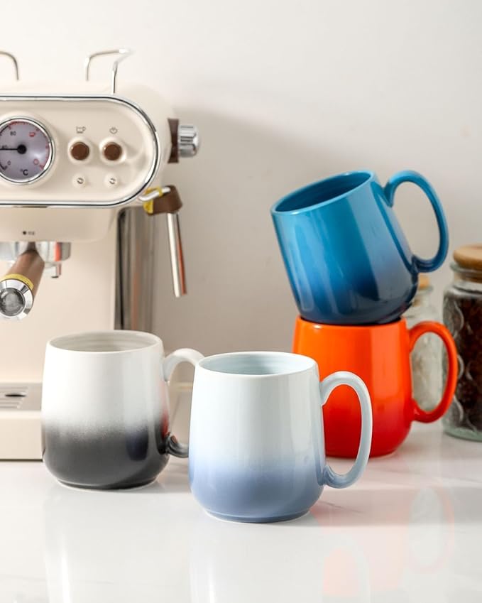 Hasense Ceramic Coffee Mugs Set of 4, 15 oz Coffee Cups With Handle, Porcelain Large Mugs for Latte, Tea, Milk, Coffee, Cappuccinos, Dishwasher Safe & Microwave, Colorful