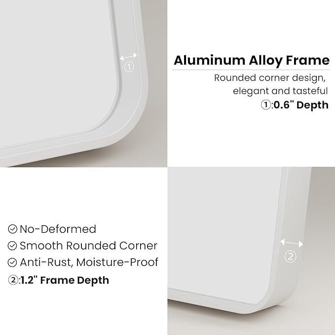 White Bathroom Mirror 24x32 Inch, White Metal Framed Bathroom Mirror for Wall, Rounded Rectangle Matte Bathroom Vanity Mirror, Tempered Glass, Anti-Rust, Horizontal/Vertical