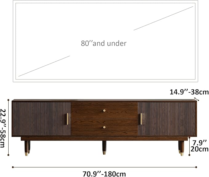 XEW Walnut TV Stand for 75 inch TV, 70.9" Entertainment Center with 2 Storage Cabinet & 2 Drawers, Modern TV Console, Mid Century Media Console for Living Room/Bedroom