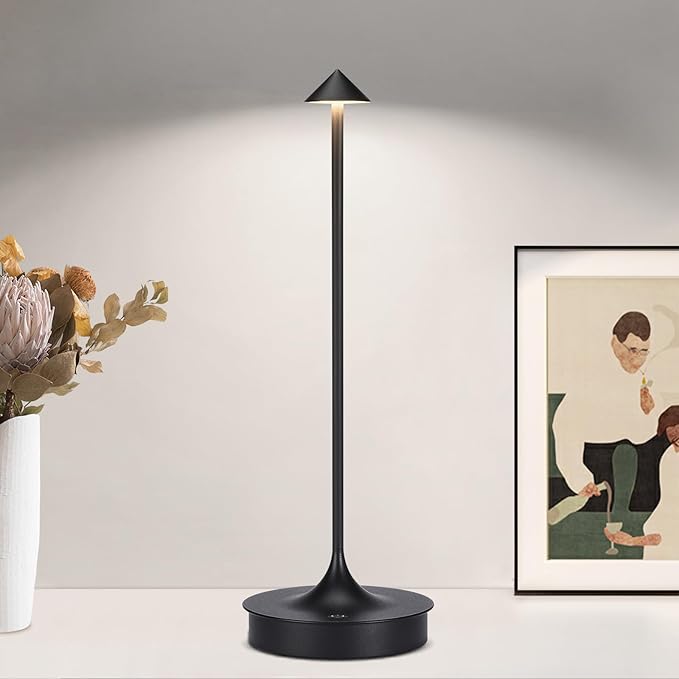 Small Cordless Table Lamp Rechargeable, Battery Operated Desk Lamp, 4000mAh LED Touch Lamp, Dimmable Portable Outdoor Waterproof Wireless Table Light for Restaurants/Bars/Outdoor(1PC, Black)