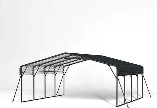 20x20FT 2 Car Metal Carport Kits, Heavy Duty Two Car Ports on Clearance with Galvanized Metal Roof, Outdoor Garage Double Car Shelter Shade for Car, Boats and Truck (Dark Gray)