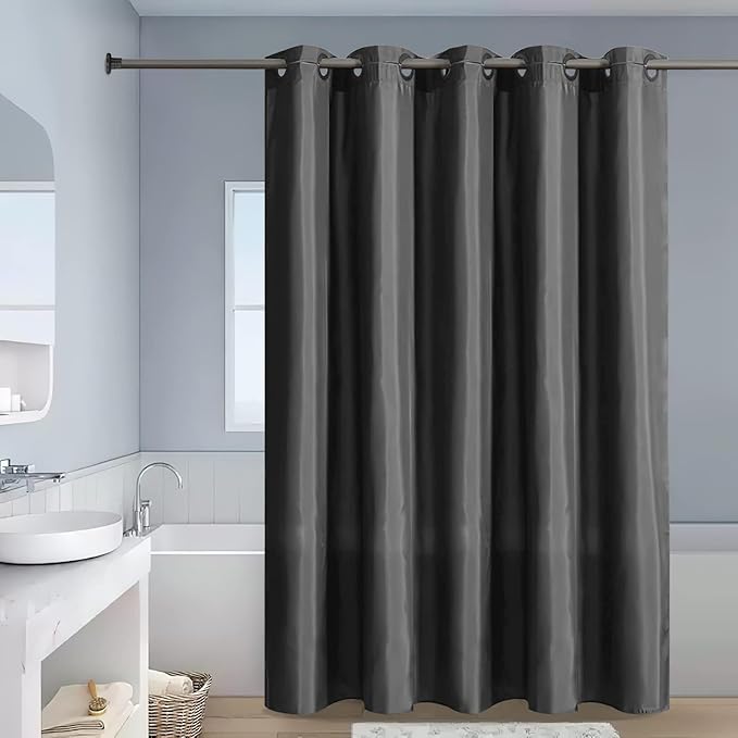 Furlinic No Hook Long Shower Curtain 78 Length,Soft Polyester Fabric Wahable Shower Curtain Liner,Modern Hotel Spa Style Bathroom Curtains with 10 Plastic Built-in Grommets,Dark Grey 72x78 Inch