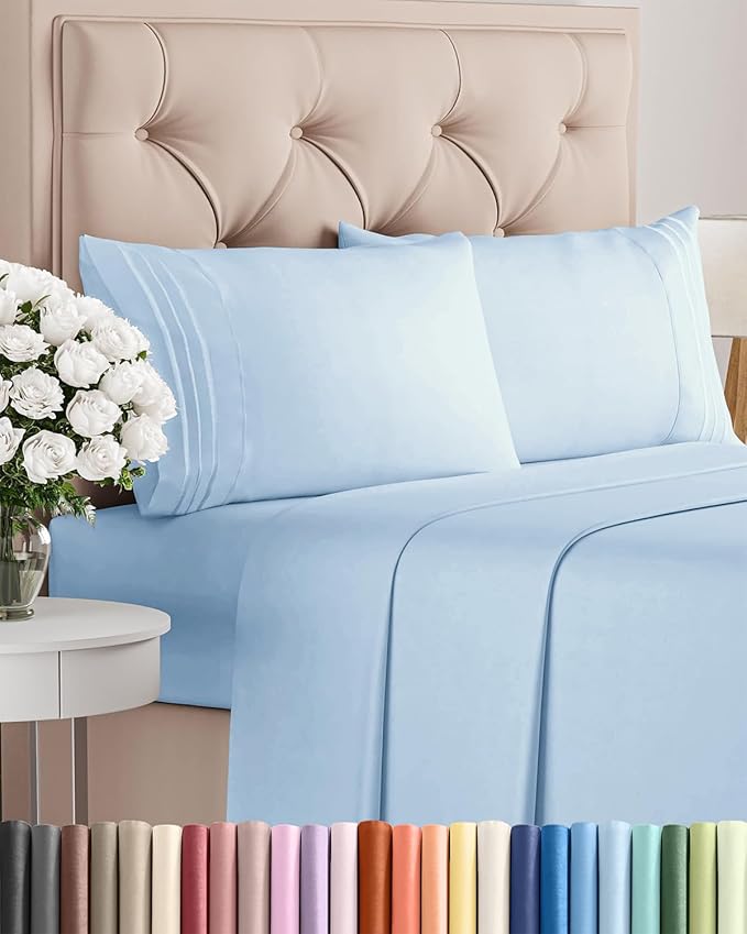 Cal King Size 4 Piece Sheet Set - Comfy Breathable & Cooling Bed Sheets Set - Hotel Luxury Bedding for Women, Men, Kids, Teens, Boys & Girls - Deep Pockets, Soft, Wrinkle Free - Oeko-Tex - Light Blue