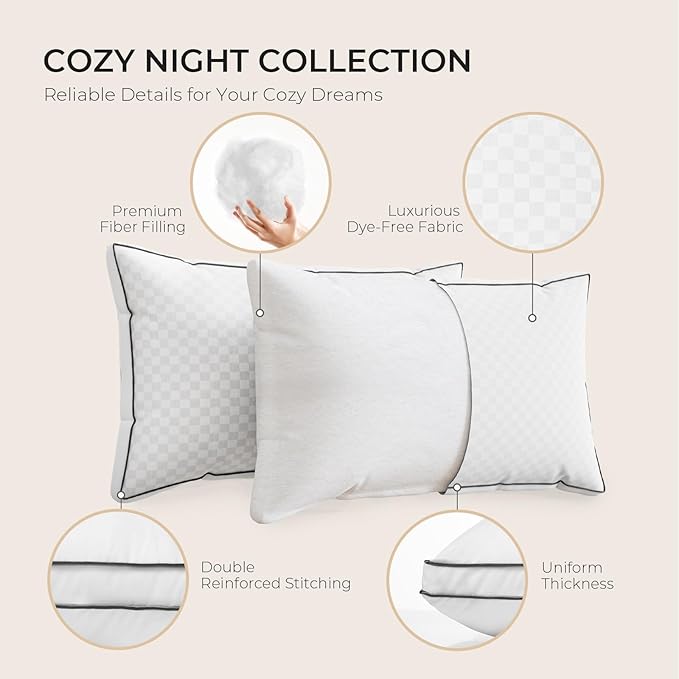 Sweetnight Queen Pillows Set of 2, Hotel Bed Pillows Fluffy Gusseted for Neck and Shoulder, Back Side Sleeper Pillows