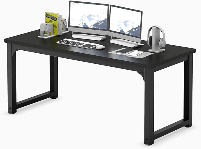 NSdirect 63 inch Computer Desk,Modern Simple Style PC Table Office Desk Wide Workstation for Study Writing,Gaming and Home Office,Extra 1" Thicker Wooden Tabletop and Black Metal Frame,Black