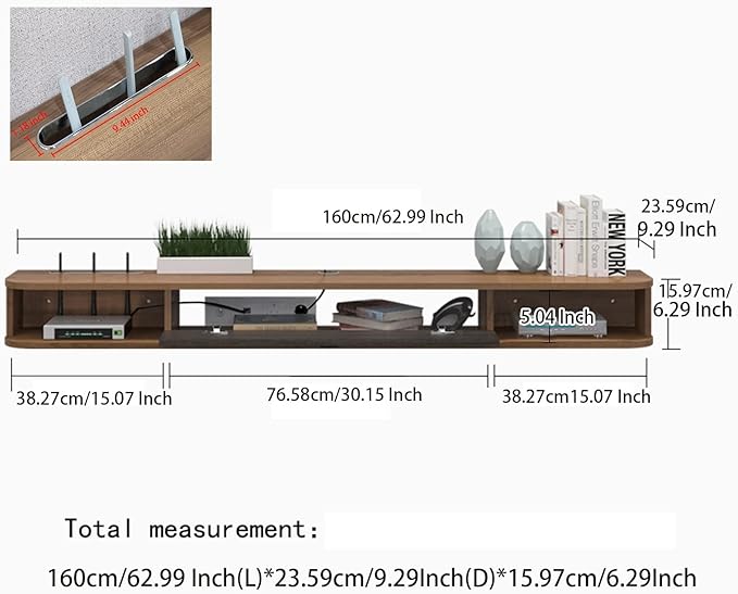 Pmnianhua Floating TV Shelf, 63" Wall Mounted TV Stand Console for Bedroom & Livingroom (Walnut)