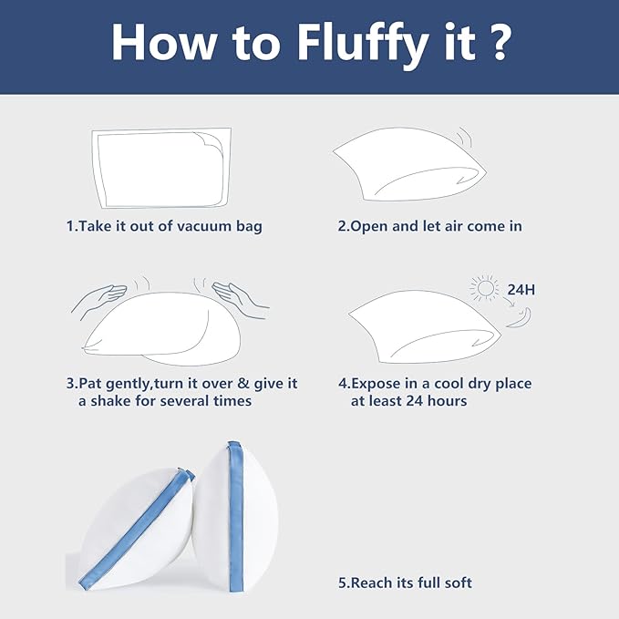 CozyLux Pillows Queen Size Set of 2, Soft and Supportive 3D Down Alternative Bed Pillow for Sleeping 2 Pack Blue, Luxury Hotel Quality Gusseted Bedding Pillow for Back, Stomach or Side Sleepers 18x28