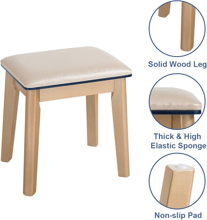 CHARMAID Vanity Desk with Lights, Navy Blue Makeup Vanity Desk with 3-Color Lighted Mirror, 4 Drawers, Cushioned Stool, Modern Bedroom Makeup Dressing Table for Small Place