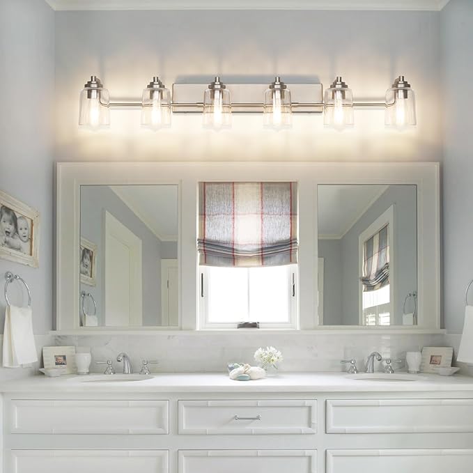 SOLFART 6 Light Bathroom Lights for Bathroom Brushed Nickel Vanity Light Bathroom Vanity Lighting Bath Light Fixtures Over Mirror