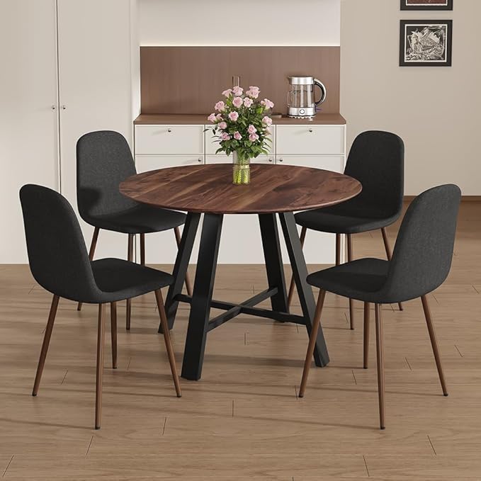 Round Dining Table Set for 4, Round Kitchen Dining Table and Chairs Set for 4,42" Modern Dining Room Table Set for 4 with Upholstered Chairs for Small Space Kitchen Office Cafe Apartment