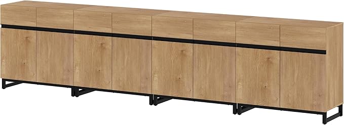 WAMPAT Modern TV Stand for TVs up to 120 inch, 4 in 1 Wood Entertainment Center TV Console Table with Adjustable Shelves and Metal Base for Living Room,Bedroom,Oak