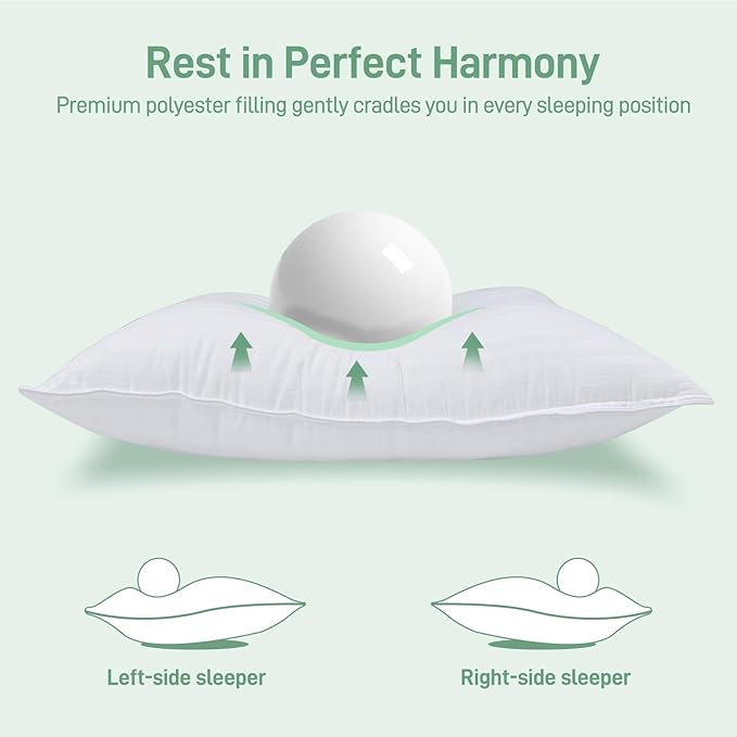 Hypoallergenic Soft Standard/Queen Size Pillow, Down Alternative Filling with Cotton Shell Hotel Quality Pillow, Breathable, Ideal for Side, Back and Stomach Sleeper, Oeko-TEX Certified