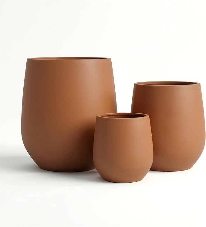 DTY Signature Mount Wilson Modern Indoor Outdoor Fiberstone Tapered Planter, Lightweight, Weather Resistant Garden Pot with Drainage Hole & Rubber Plug, Planter for Christmas Decor – Terracotta, Small