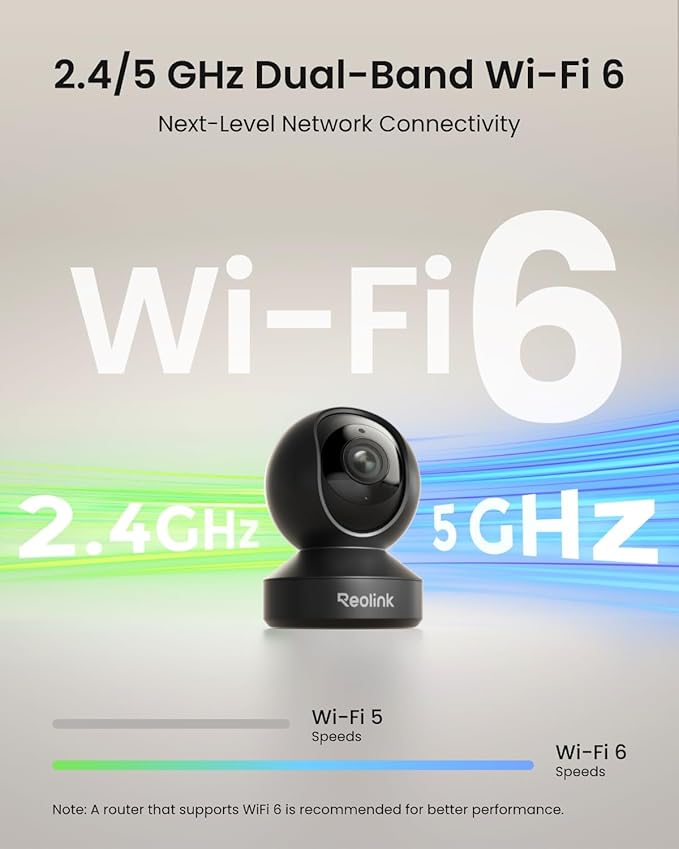 REOLINK Smart 4K UHD Pan & Tilt Dual-Band Wi-Fi 6 Indoor Security Camera with 3X Optical Zoom, Auto-Tracking, People/Pet Detection, Crying Sound Detection, Privacy Mode, Bluetooth Setup, E1 Zoom-Black