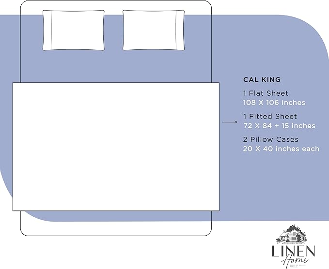 Linen Home 100% Cotton Percale Sheets California King Size,Dark Blue, Deep Pocket, 4 Pieces Set - 1 Flat, 1 Deep Pocket Fitted Sheet and 2 Pillowcases, Crisp Cool and Strong Bed Linen