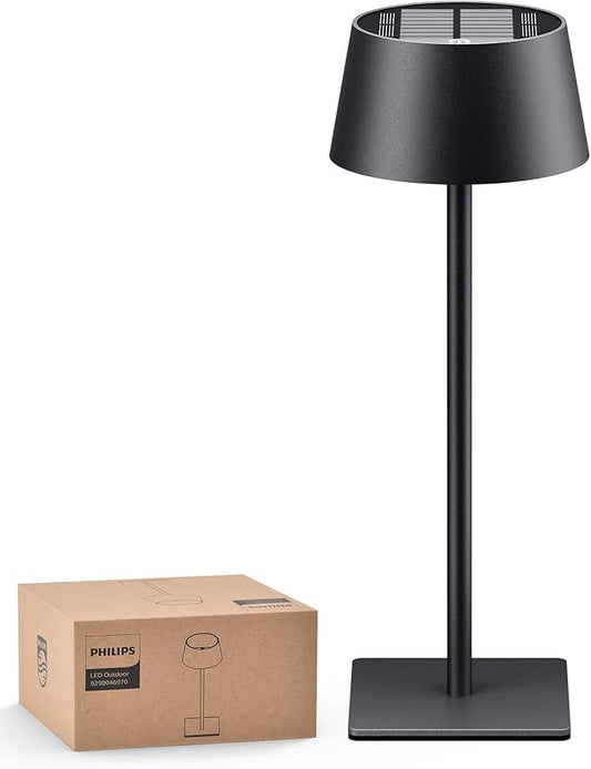 Philips Solar Outdoor Table Lamp, Portable LED Desk Light,Cordless Battery-Operated，2 Adjustable Height, Touch Control & Stepless Dimming Night Light，Waterproof for Garden, Bedroom