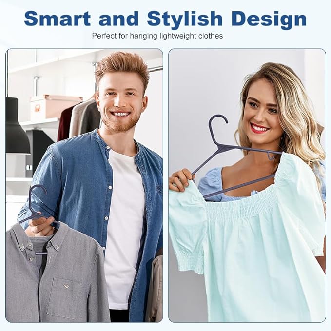 HOUSE DAY Grey Plastic Hangers 60 Pack, Non-Slip Plastic Hanger with Dual Hooks - Slim Space Saving 1/4" Thin Closet Organizers for Coats, Shirts, Pants & Dresses - Lightweight Garment Friendly