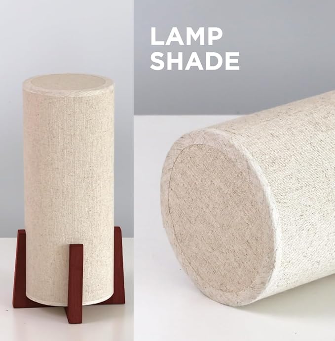 KUNJOULAM Modern Small Table Lamps, Nightstand Lamp with Linen Fabric Shade, 13.9" Cylinder Bedside Table Lamp for Bedroom, Cafe, Living Room Home Decor
