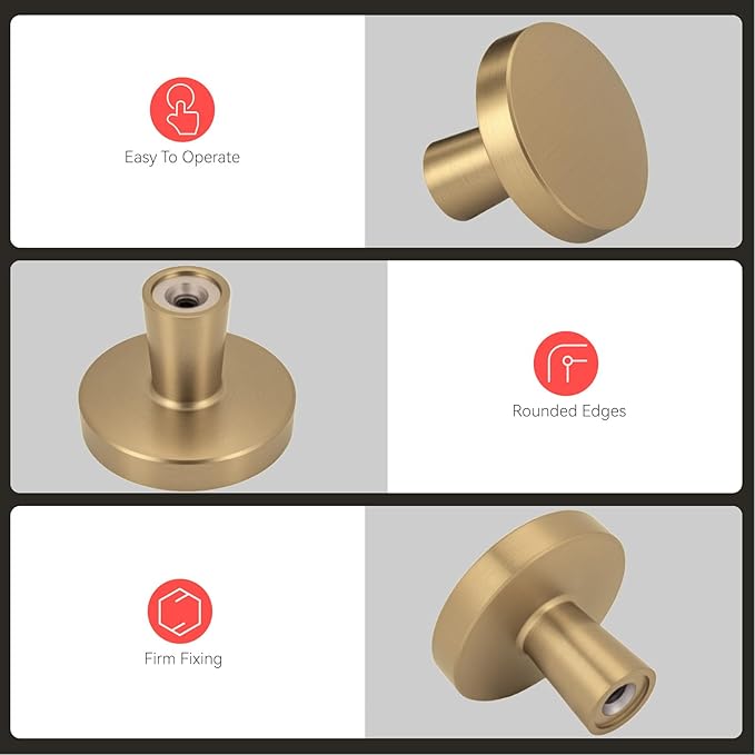 homdiy 5 Pack Champagne Bronze Cabinet Knobs Round Kitchen Handles Zinc Alloy Metal Hardware for Dresser Drawer Desk Cupboard