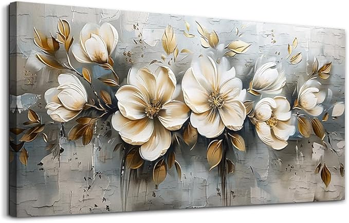PHAOHUAXM Canvas Wall Decor For Bedroom Wall Art For Living Room Office Decor White Flowers Wall Paintings Abstract Picture Modern Artwork Posters kitchen Restaurant Home Decor Aesthetic 20"x40"