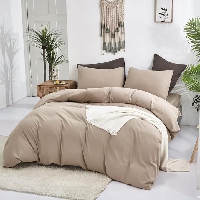 CLOTHKNOW Khaki King Size Comforter Set Taupe Bedding Comforter Sets Coffee Beige Bedding Sets Soft Tan Comforter Sets King