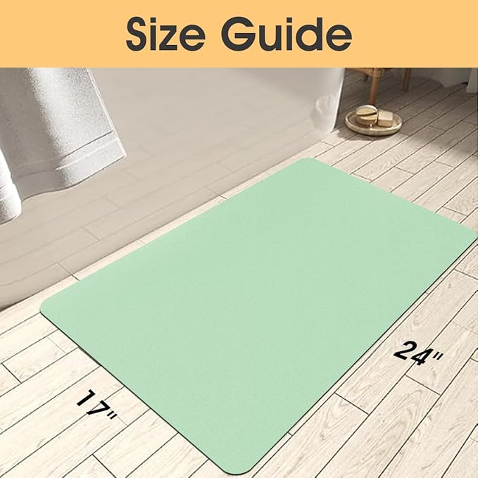 Ultra Thin Non-Slip Bath Mat Fit Under Door, Upgrade Backing Non Slip Bath Mat, Quick Dry Ultra Absorbent Bathroom Rugs, Machine Washable Bath Mats for Bathroom, Bathtub & Kitchen, Sage Green, 24"x17"