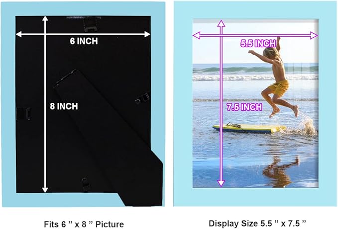Renditions Gallery 6x8 inch Picture Frame High-end Modern Style, Made of Solid Wood and High Definition Glass Ready for Wall and Tabletop Photo Display, Blue Frame