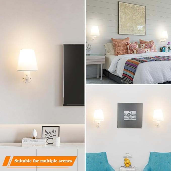 Battery Operated Wall Sconces Set of Two, White Wireless Sconces Set of 2 with Remote, 12RGB Color Rechargeable Cordless Sconces Wall Lighting, Wall amp with Retachable Bulb for Bedroom Living Room