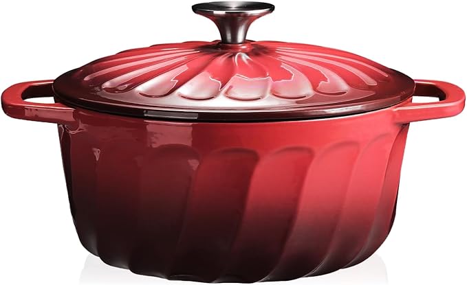 Enameled Cast Iron Dutch Oven with Lid, 3 QT Dutch Oven Pot for Bread Baking, Heavy Duty Cast Iron Pot for Braising, Cook, Bake, Oven Safe across All Cooktops (Gradient Red,3 QT)