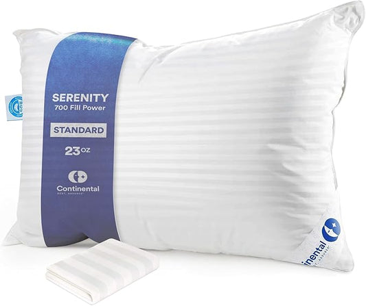 Continental Bedding | Serenity Goose Down Pillow | 700 Fill Power Hungarian White Down | 400TC Cotton Damask Shell | Made in USA | Firm, Standard with Protector