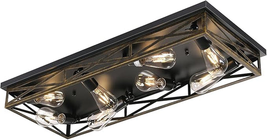 Rustic Flush Mount Ceiling Light Fixtures for Hallway, 8-Light Kitchen Light Fixtures,31" Industrial Metal Cage Ceiling Light for Farmhouse,Kitchen,Hallway E26 Base(1 Pack)