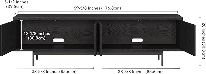 Henn&Hart Whitman, 70'' Rectangular TV Stand, Black Grain
